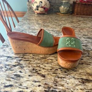 Y2K 2000s Jaci Green Coach Cork Platform Wedge Sandals
